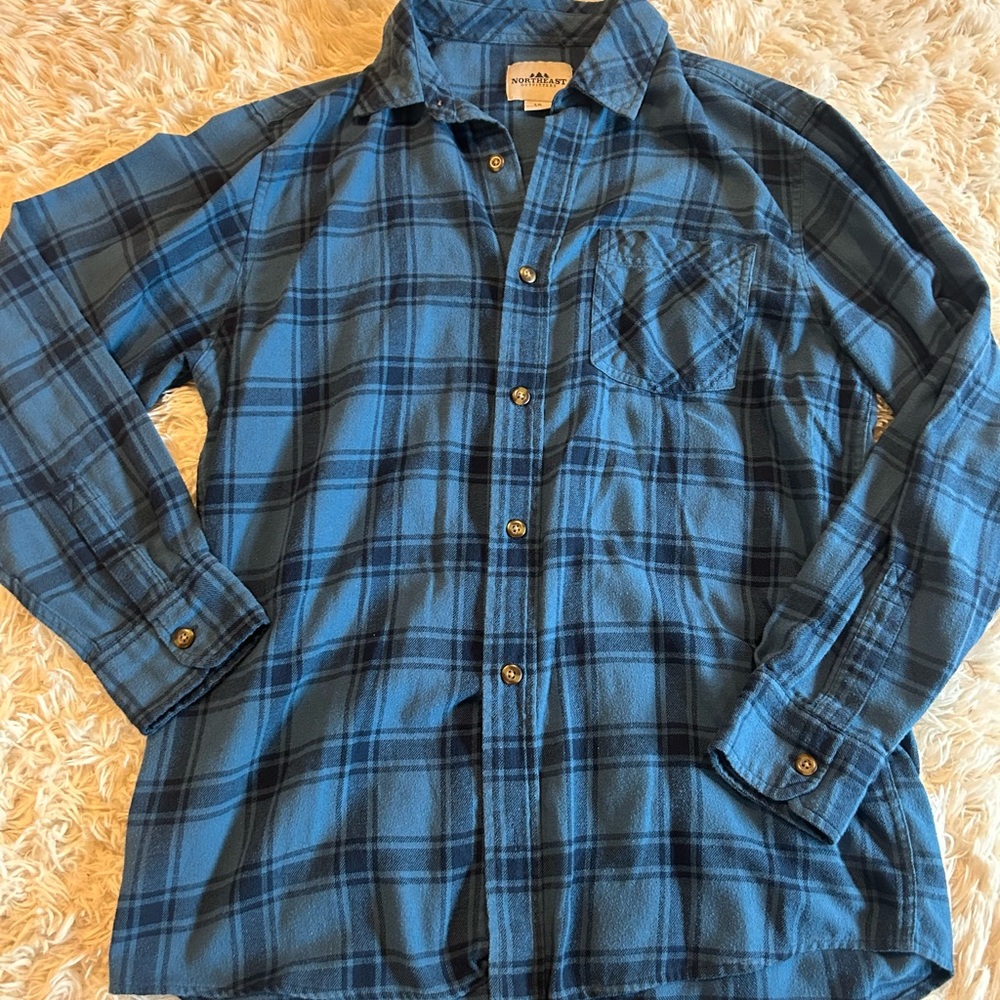 Men's Blue Plaid Casual Button Down Shirt